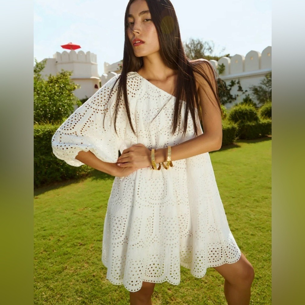 REVOLVE SUNDRESS Louisa‎ Pineapple Eyelet Dress Off Shoulder Cream Size XS/S